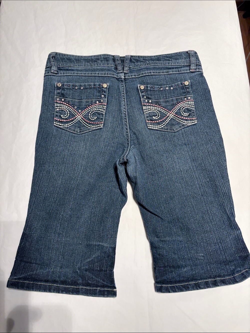 Sz 14 girls Candie's Dark Blue Denim Bermuda shorts w Embellished Back Pockets